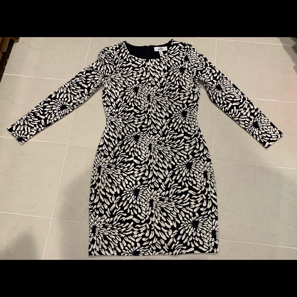 Belle Badgley Mischka Navy Floral Jacquard Dress